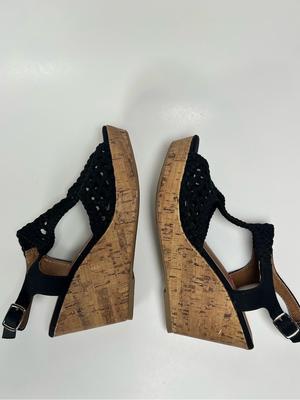 POP by EDL Evie Black Crochet Woven Slingback Wedge Sandals Size 8.5 M - Picture 9 of 10